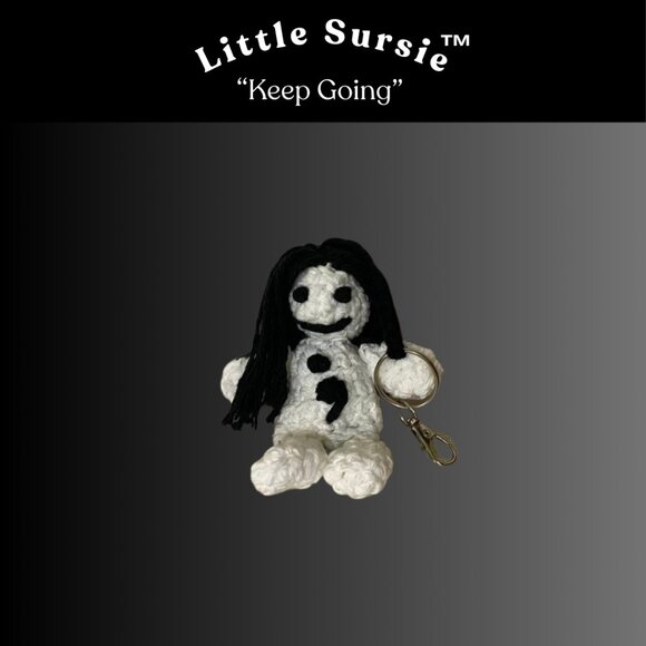 Handmade Crocheted Cotton Semicolon Amigurumi Purse Charm, Phone Charm, Keychain - Picture 7 of 9